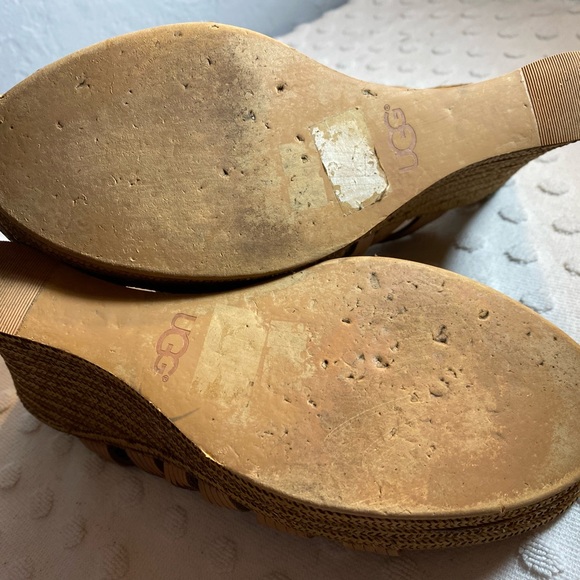UGG Melinda Brown Leather Woven Strap  Platform Slip-On Wedge Sandals - Picture 10 of 16
